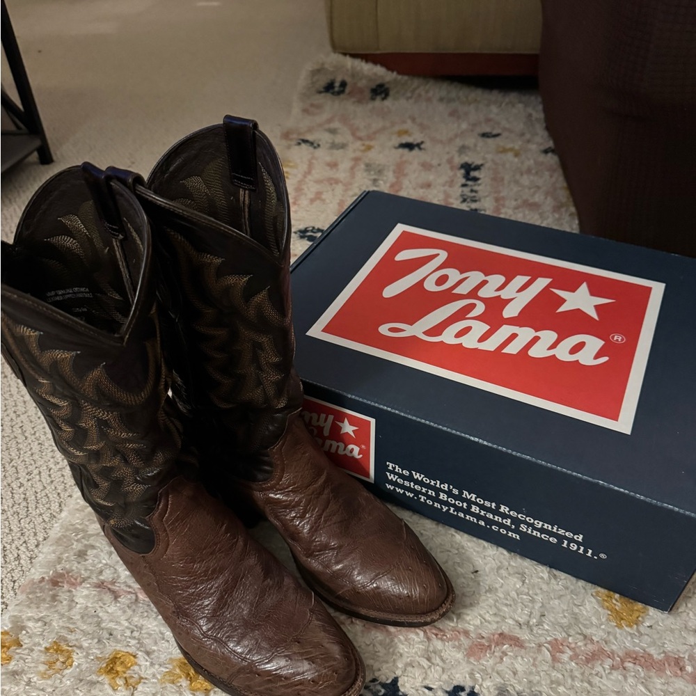 Genuine Ostrich Tony Lama Dark Brown Western Boots